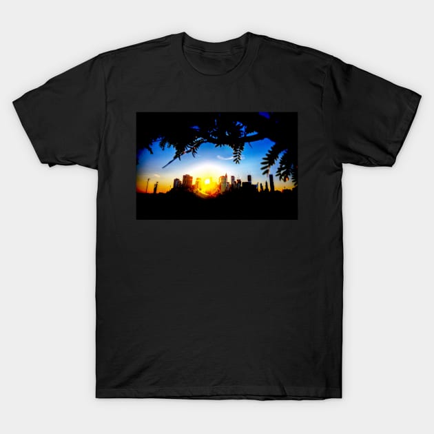 Manhattan Skyline Sunset T-Shirt by tommysphotos